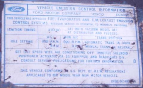 1990 Mercury Grand Marquis - the tag on the driver side rocker cover of the 429