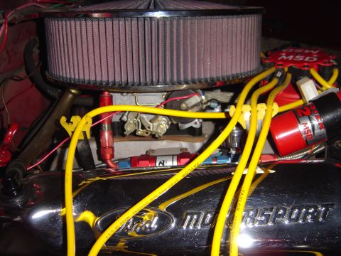 1978 Ford Bronco - Close-up of engine components including a Ford Motorsport valve cover and MSD ignition parts.