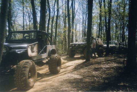 1991 Ford Bronco - A shot of our group: Mark's CJ7, Martin's Ford Explorer, My Bronco, and Lucus's Jeep Cherokee