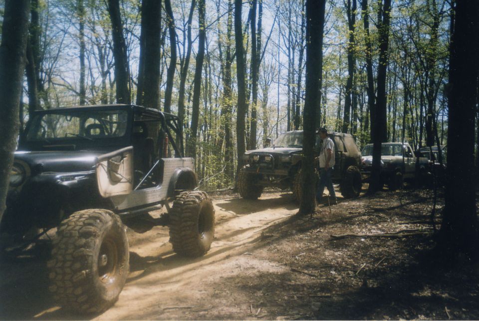 A shot of our group: Mark's CJ7, Martin's Ford Explorer, My Bronco, and Lucus's Jeep Cherokee