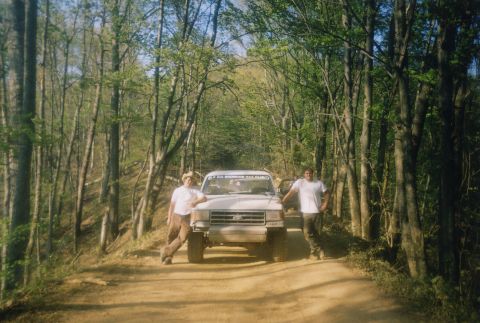 1991 Ford Bronco - Co-pilot, Brian, the Bronco, and Brad stop for a picture on trail 2.
