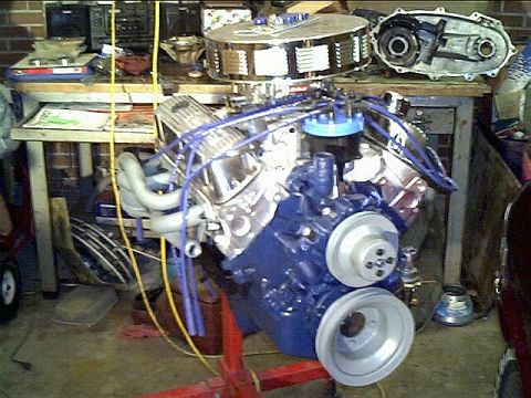 1983 Ford F-150 - built 351 on stand (transfer case is being rebuilt in the background)