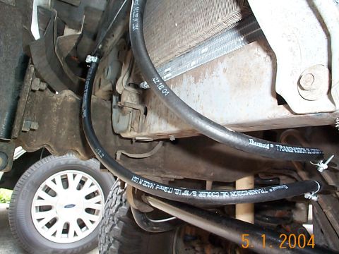 1992 Ford Bronco - Used 3/8 inch transmission oil line and some fuel injection clamps to make sure everything sealed up nice and tight.