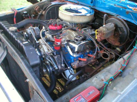 1978 Ford Bronco - Close-up view of a V8 engine, a chrome air cleaner and an MSD ignition box.