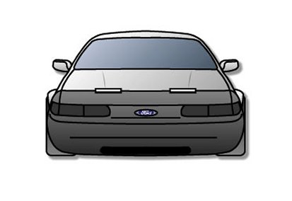 1998 Ford Taurus - Stylized clip-art illustration of a Ford car front end, not a technical document.