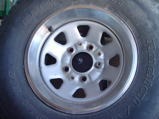 Close-up of a BFGoodrich tire and silver wheel