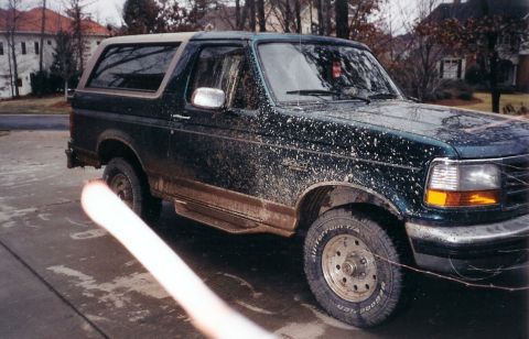 1996 Ford Bronco - Muddy 1996 Ford Bronco after off-road excursion.