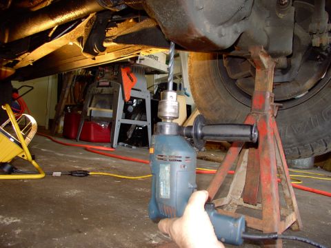 1986 Ford Bronco - Make sure you've got the truck high enough to allow the drill with the largest bit to fit.