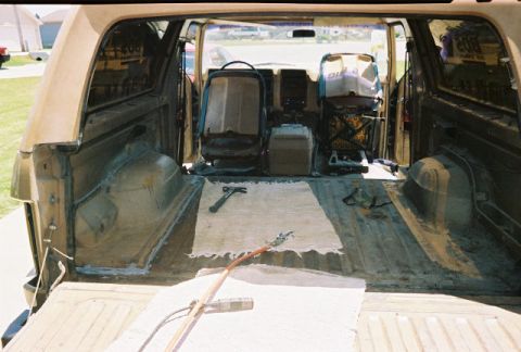 1983 Ford Bronco - Hole now riveted in and sealed with another bronco quarter panel insert. Thanx to Dad Carl Wojo for helping with the final fit.