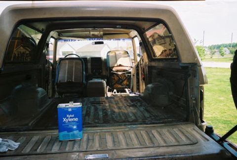 1983 Ford Bronco - After all the sanding and grinding, you gotta wipe everything down with Xylene before the Herculiner