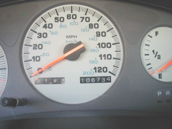 Dashboard gauges with odometer reading 106734