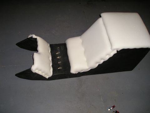 1996 Ford Bronco - A custom center console, likely for a vehicle, is shown with unfinished white foam padding.