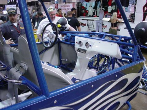 1992 Ford Bronco - Interior view of a custom dune buggy with flame decals on the exterior.