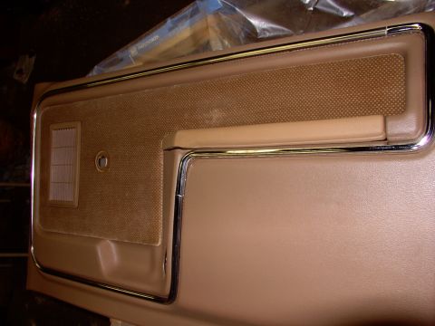 1986 Ford Bronco - Trial fitting the chrome trim, velour insert and speaker cover, things looked pretty good. Still have to put original arm rest on and cut o…