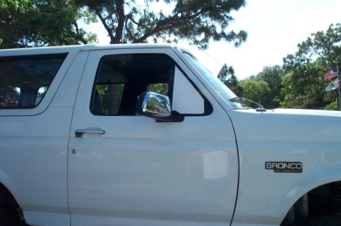 1995 Ford Bronco - piece of 1/4" ply to replace (temporary*) a busted vent window. * It's less of a priority now, since rain and spiders aren't inside every m…