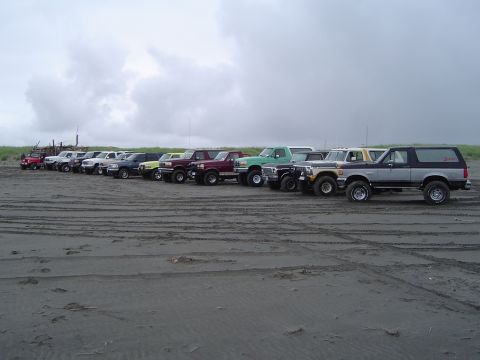 1989 Ford Bronco - Lineup on the beach...14 rigs..3 more showed later