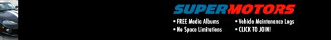1995 Ford Bronco - Front view of a car with a white stripe, next to Supermotors website advertisement.