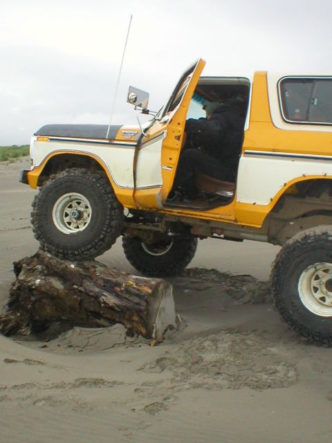 1978 Ford Bronco - This 1978 Ford Bronco is shown on a beach with its front tire resting on a large log.