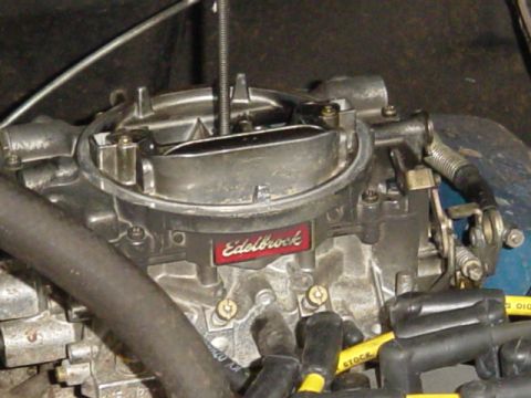 1989 Ford Bronco - Close-up view of an Edelbrock carburetor, a common aftermarket performance part.
