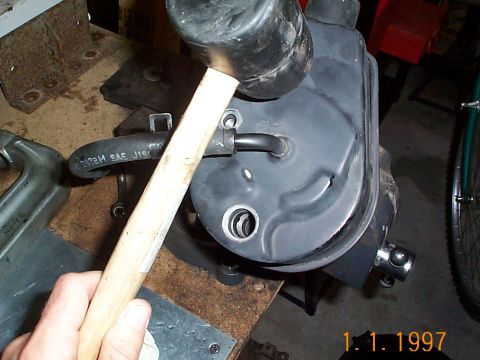 1992 Ford Bronco - After lubing the o-ring on the pump with some powersteering fluid. Lightly tap the resevoir on with a rubber mallet. (Note, the resevoir wi…