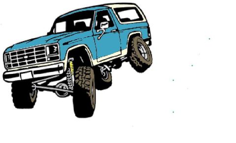 1985 Ford Bronco - This illustration depicts a lifted SUV, possibly a Bronco, with its front wheels airborne.