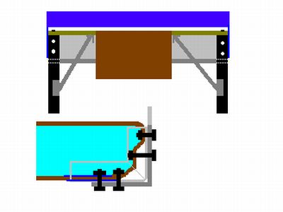 1979 Ford Bronco - Simple schematic illustrating a mounting frame with legs, fasteners and a colored tank component.