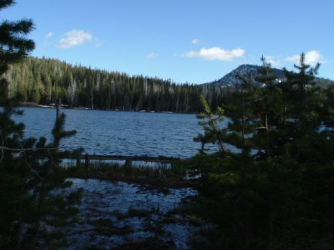 1989 Ford Bronco - Lake and forest scene with a mountain under a blue sky with clouds.
