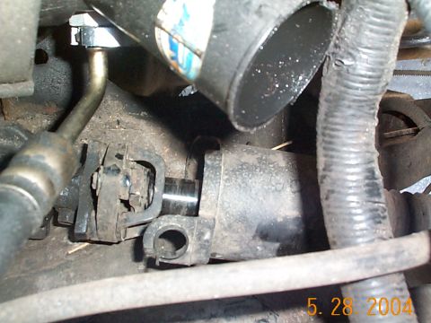 1992 Ford Bronco - Close-up view of the power steering pump assembly, showing hoses and electrical wiring.