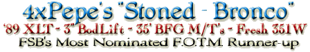1989 Ford Bronco - This image contains text describing a 1989 Ford Bronco XLT with modifications.