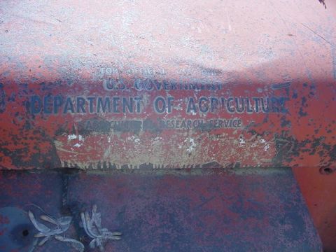 1992 Ford Bronco - Label indicating U.S. Government Department of Agriculture Research Service is visible on painted metal.