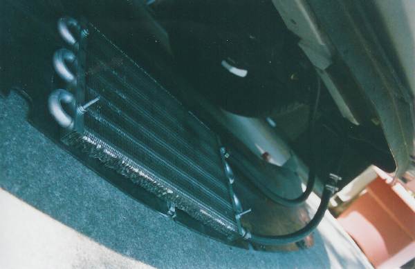 Cooler installed as seen from under bumper.
