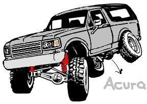 1990 Ford Bronco - Cartoon clip-art style illustration of a gray lifted Ford Bronco, not a technical document.