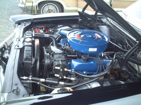 1967 Ford Galaxie - Engine bay of a 1967 Ford Galaxie, showing the V8 engine and radiator.