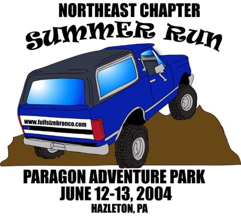 1979 Ford Bronco - Illustration of a blue Bronco participating in the Northeast Chapter Summer Run at Paragon Adventure Park in 2004.