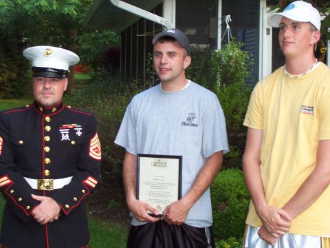 1994 Ford Bronco - Three men pose for a photo outdoors, one in a formal Marine uniform.