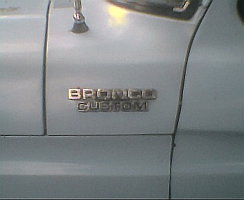 1978 Ford Bronco - Close-up of a Bronco Custom badge on a vehicle's exterior.