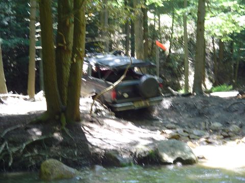 1993 Ford Bronco - Ford Bronco tackling an off-road trail through a dense forest.