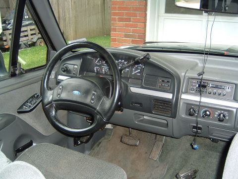 1993 Ford Bronco - Interior view of a 1992 Ford Bronco, showing the dashboard, steering wheel, and center console.