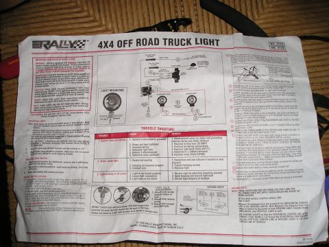 1996 Ford Bronco - Installation instructions for Rally 4x4 Off Road Truck Lights, including troubleshooting and wiring diagrams.