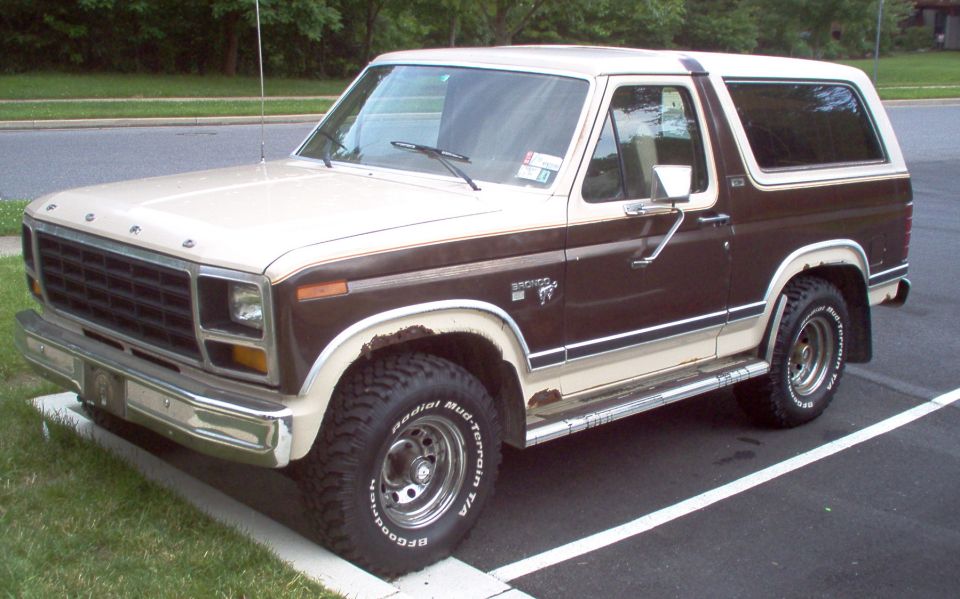 Two-tone brown and tan Ford Bronco SUV parked on asphalt