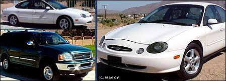 1997 Ford Expedition - This photo shows a 1997 Ford Expedition SUV and a white Ford sedan.