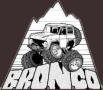 1992 Ford Bronco - This graphic features a lifted Bronco with oversized tires, set against a backdrop of mountains and a stylized sunset.