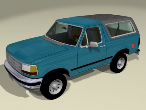 1992 Ford Bronco - This is a 3D rendering of a blue SUV with a gray removable top.