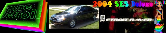 Black sedan parked on a driveway. Text overlay says '2004 SES Deluxe Detroit Raver'