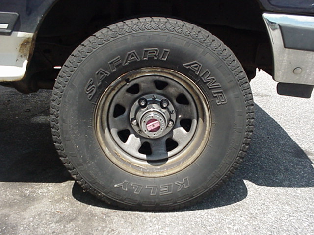 Close-up of a Kelly Safari AWR tire on a vehicle wheel