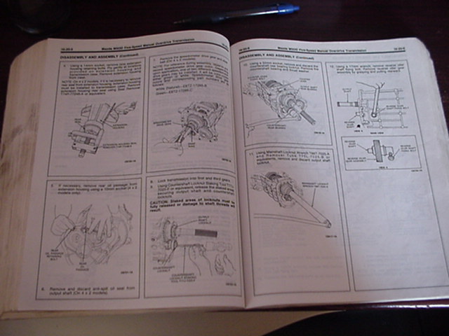 Mazda M5OD five-speed manual overdrive transmission disassembly and assembly steps with tool drawings