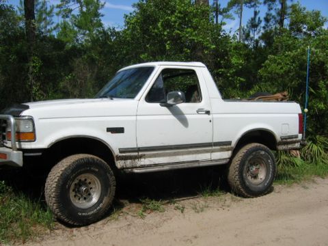 1992 Ford Bronco - This 1992 Ford Bronco is seen off-road, with mud splattered on its lower body panels.