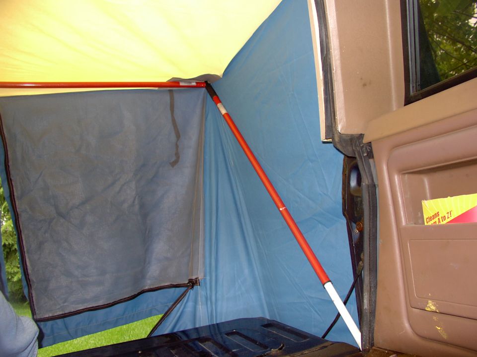 Once the 3 poles are fitted together inside and adjusted outward, to tighten the tent, you are done !