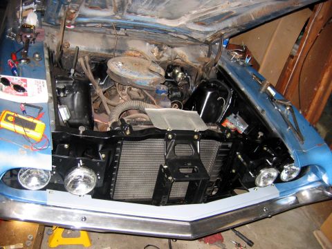 1971 Ford Ranchero - Here you see the inner fender wheels and repaired radiator support. That ugly 6 has got to go (see 460).