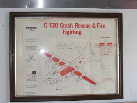 1988 Ford Bronco - Diagram details C-130 crash rescue and fire fighting procedures with highlighted danger areas.